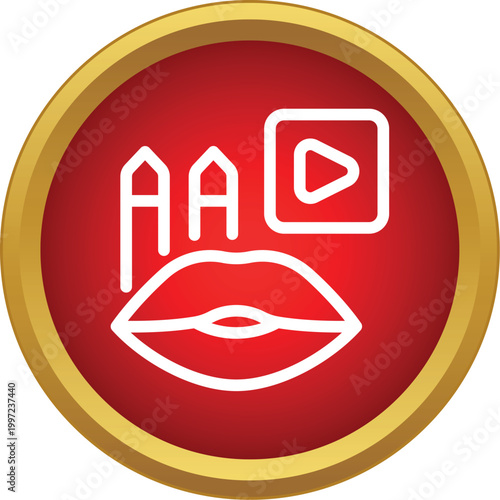 Lips, speech bubbles, and video play button representing language learning or pronunciation