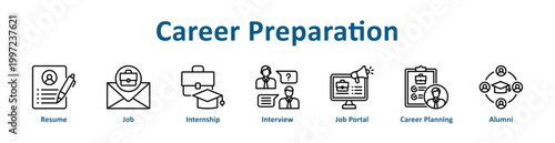 -Career Preparation web icon banner with line art style