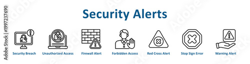 -Security Alerts web icon banner with line art style