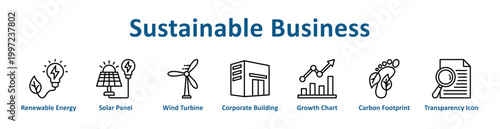 -Sustainable Business web icon banner with line art style