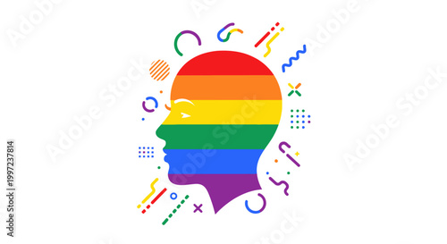LGBTQ Pride Rainbow Head Icon Symbol.