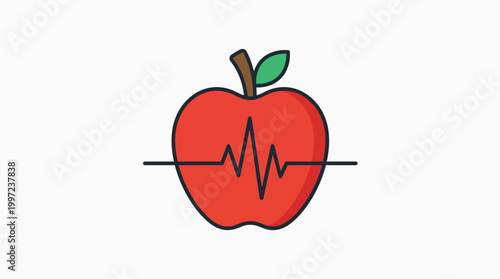 A vibrant red apple with a heart rate monitor line passing through its center, symbolizing health and well-being. World Health Day