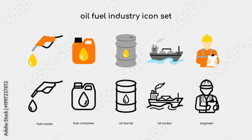 Essential Oil Fuel Industry Transport Engineer Icon Set Minimal