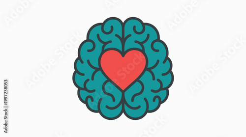 Brain with a heart symbol inside. World Health Day