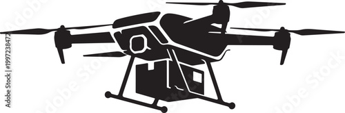 Drone, black silhouette, vector icon, aerial vehicle, modern design