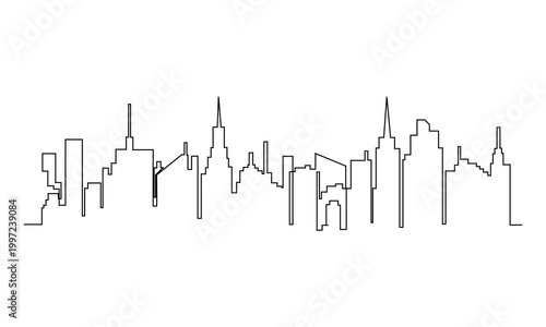 Modern cityscape continuous one line drawing. Metropolis architecture panoramic landscape.