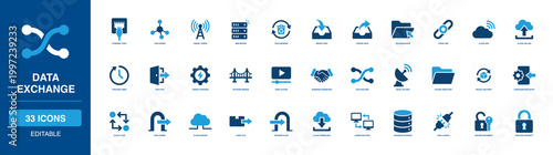 Photos Data Exchange Icon Set featuring Network Transfer, Cloud Computing, Database Sto