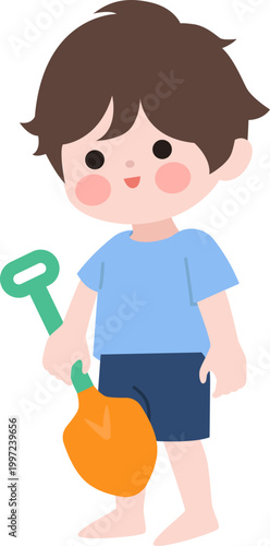 모래 놀이 하는 소년