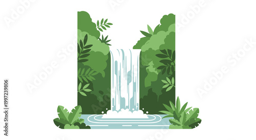 Waterfall in the green forest.