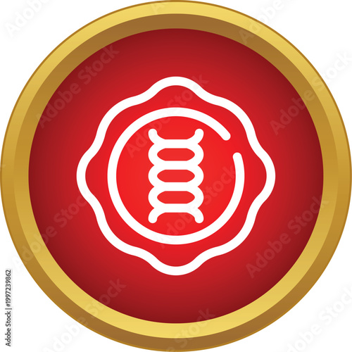 Dna spiral symbol presented as a white icon on a red and gold circular badge