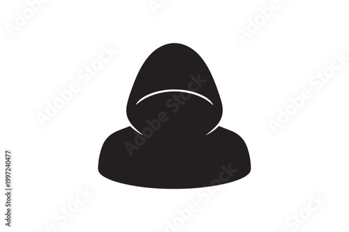 Hooded Hacker Silhouette Icon – Anonymous Cyber Security Threat Hacker Avatar Vector
