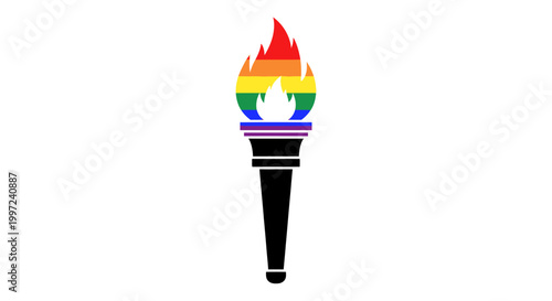 Rainbow colored torch flame burning high.