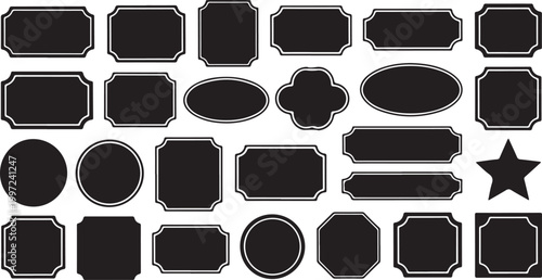 Fotografie Vintage Black Chalkboard Label and Frame Collection Set Isolated on White