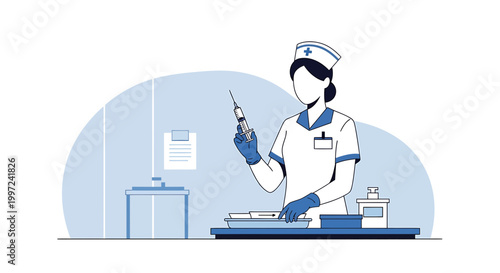 Nurse Preparing Injection: Medical Professional with Syringe in Clinic Setting