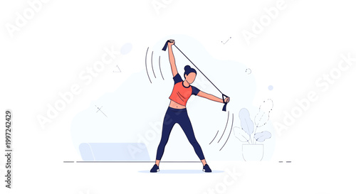 Woman exercising with resistance band, fitness workout, healthy lifestyle, indoor activity