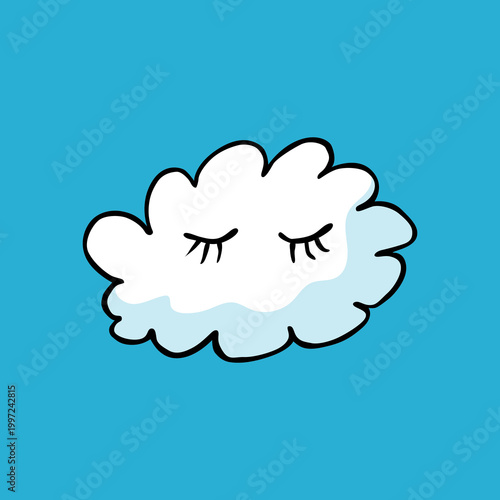 Cute sleeping cloud cartoon illustration, dreamy sky character