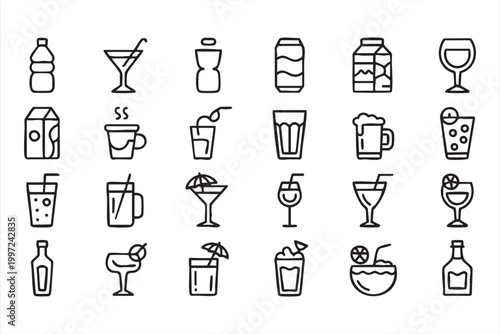 Drink Beverage Icons Cocktail Coffee Beer Glass Collection