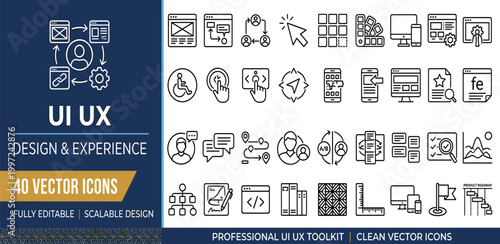 Professional UI UX Design and Experience Icons Toolkit - Fully Editable, Scalable, Clean Vector Graphics