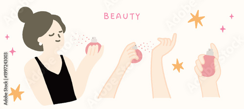 Perfume handdrawn illustration with beautiful woman.