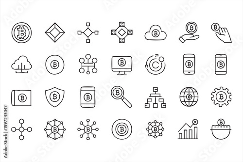 Blockchain Technology And Crypto Icons Fintech Investment Set