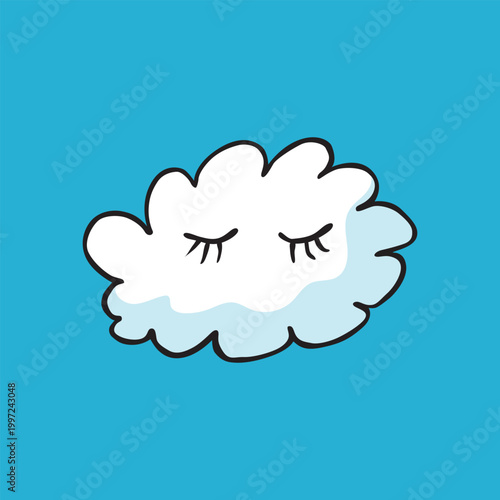 Cute sleeping cloud cartoon illustration, dreamy sky character