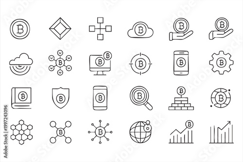 Cryptocurrency Network And Wallet Icons Bitcoin Finance Collection