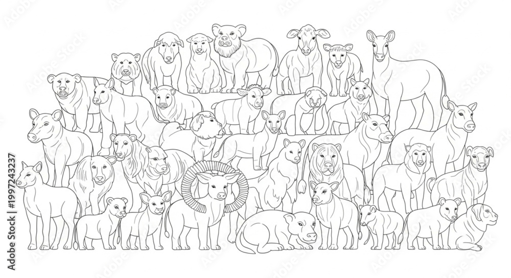 Obraz premium A large group of diverse animals gathered together in a single image.