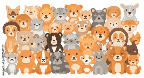 A Large Group of Cute Cartoon Animals Together.
