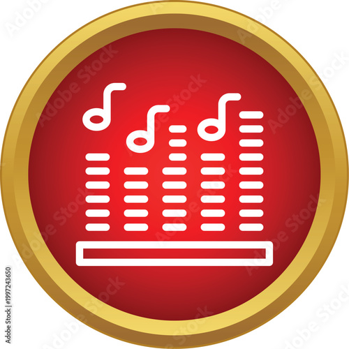 Audio equalizer bars showing active sound levels with musical notes