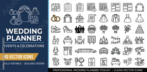Professional Wedding Planner Icons Full Vector Toolkit for Events & Celebrations