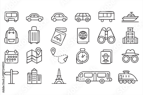 Vacation And Tourism Icons Travel Transport Set