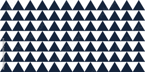 Seamless geometric pattern made of dark blue triangles pointing downwards, arranged on a clean white background, creating a simple yet visually appealing design