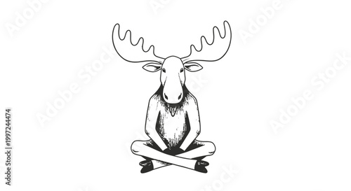 Meditating Moose in Peaceful Pose with Large Antlers.