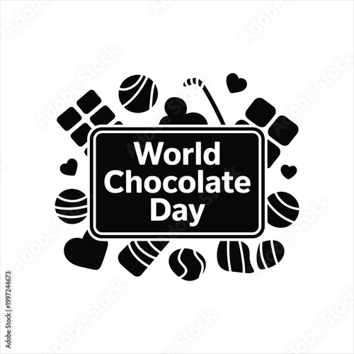 Creative Typography Design for World Chocolate Day with Assorted Chocolate Icons – Sweet Dessert Celebration Illustration