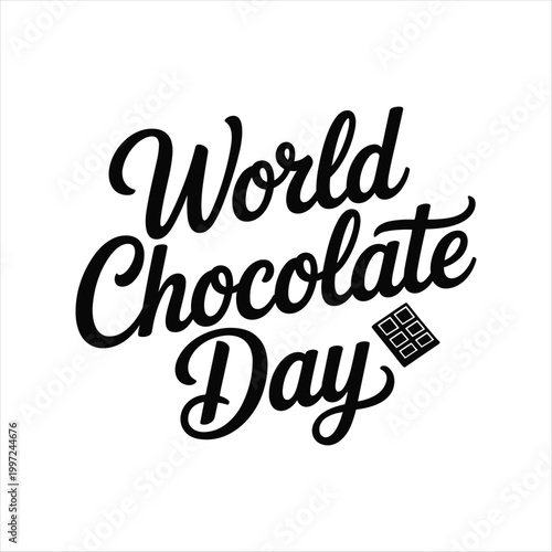 Sweet Typography Design for World Chocolate Day with Chocolate Bar Icon – Minimal Hand Lettering Food Holiday Illustration