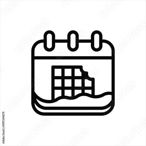 World Chocolate Day Calendar Icon with Chocolate Bite Mark – Minimal Line Art Dessert Symbol Illustration
