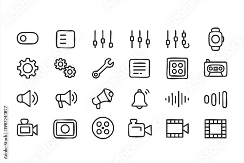Digital Interface Icons Audio Video Settings Control Collection