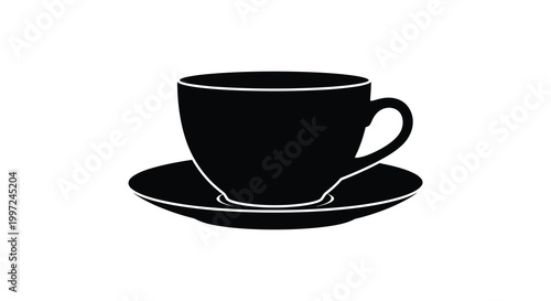 A simple black silhouette of a teacup and saucer elegant design silhouette