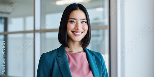 Young professional woman smiling in modern office interior Free Download Young professional woman smiling in modern office interior - GFXLoad