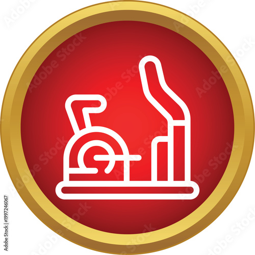 Elliptical trainer icon in a red circle for fitness, health, and gym concepts