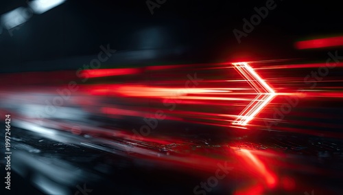 Abstract Red Arrow Light Trails Speed Motion Blur.