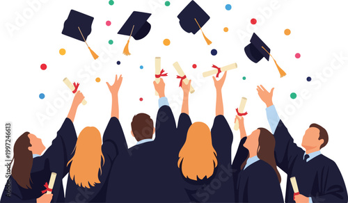 Graduates Celebrating With Hats 1.