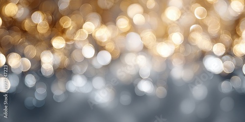 Abstract Bokeh Lights Background with Gold and Silver Colors.