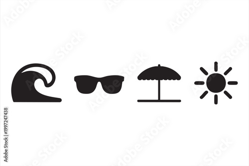 Tropical vacation icon set for seaside travel and leisure