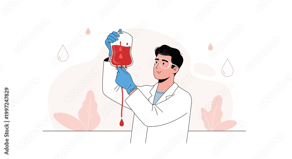 Obraz premium Doctor holding blood bag for transfusion, medical research and healthcare concept