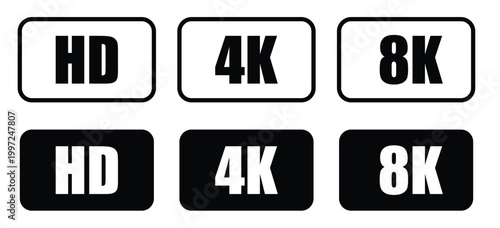 Set of black and white  video formates hd 4k 8k