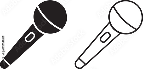 Microphone icon solid and outline set on transparent background vector illustration.