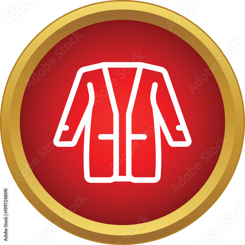 Jacket icon on a red background with a gold border