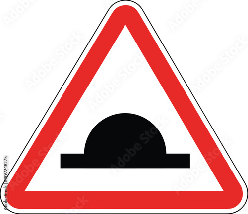 Speed Bump Warning Road Sign Icon in Triangle Red Border Vector Illustration for Traffic Safety, Driving Alert, and Road Hazard Design