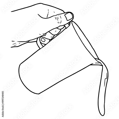 hand pouring water pitcher illustration hand drawn outline vector